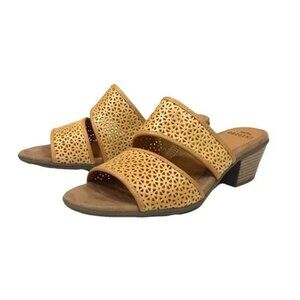 Earth Origins Perforated Leather Cayla Yellow Heeled Sandals- Women's Size 8